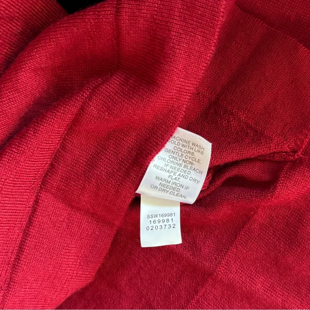 J Jill Bright Red Long Sleeve Crew Neck Sweater Size M Washable 100% Merino Wool